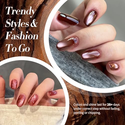 BORN PRETTY Cat Magnetic Eye Gel Nail Polish,Jelly Glass Crystal Brown Burgundy Wine Bloody Red Black Magnetic Gel Polish,Fall Winter Glitter Soak Off Nail Polish Art Salon Manicure Home Gift 7ML 6pcs