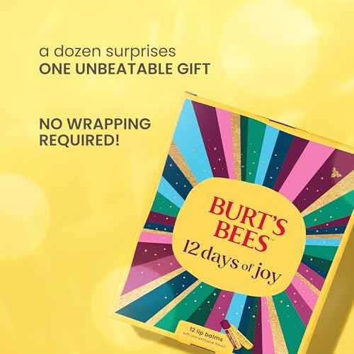 Burt's Bees 12 Days of Joy Lip Balm Advent Calendar Gift Set, Flavored Lip Balm Pack Great for Office Holiday Gifts, Tint-Free, Natural Origin Lip Care, 12 Tubes, 0.15 oz.