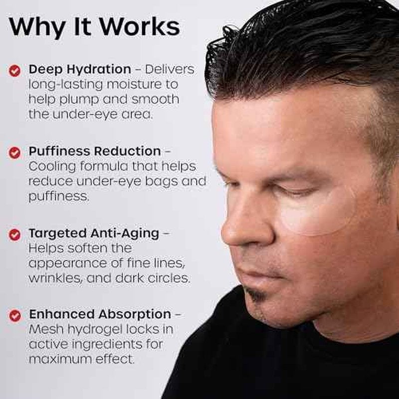 The Man Mesh Hydrogel Under Eye Patches for Men - Cooling, Hydrating & Firming Eye Masks for Dark Circles & Puffiness - Men's Anti-Aging Patches with Hyaluronic Acid, Collagen & Vitamin E. (24 Pairs)