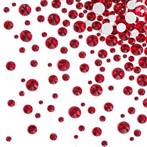 Beadsland Rhinestones for Makeup,8 Sizes 2500pcs Red Flatback Rhinestones Eye Gems for Nails Crafts with Tweezers and Wax Pencil,Siam,SS4-SS30