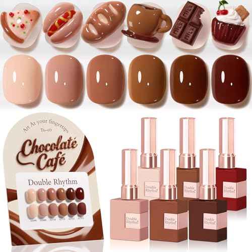 Double Rhythm 6 Pcs 15 ML Gel Polish Set Same Color Same Bottle Soak Off Gel Polish Kit Nail Art Manicure Salon DIY at Home for Women (Burgundy Cherry Brown Coffee -T6-69)
