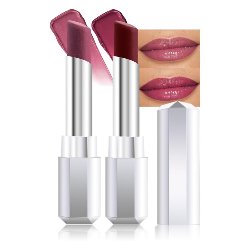 evpct 2Pcs Mauve Plum Cherry Honey Lipstick Tinted Lip Balm, Wine Burgundy Moisturizing Tinted Lip Oil Stick Lipstick for Older Women Lightweight Hydrating Shine Tinted Lip Balm Color Gloss Tint Stain
