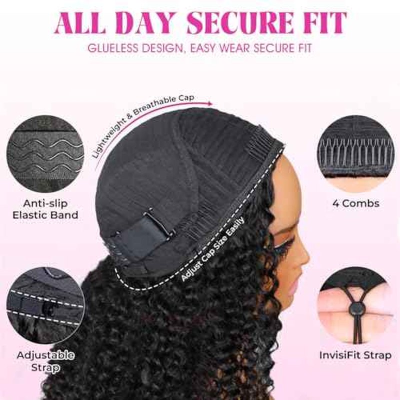 BGM GIRL 3 in 1 Burmese Curly Half Wig Human Hair Glueless Flip Over Half Wig with Drawstring Spiral Curly Ends for Women Easy Install Natural Black 180% Density 20 Inch