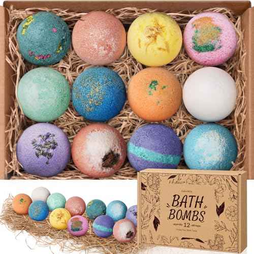 Bath Bombs for Women, 12 PCS Bath Set, Natural Bubble Bathbombs with Shea Butter, Dry Skin Moisturizing, Present for Mother¡¯s Day, Birthday, Valentine¡¯s Day for Mom, Wife, Her, Girls