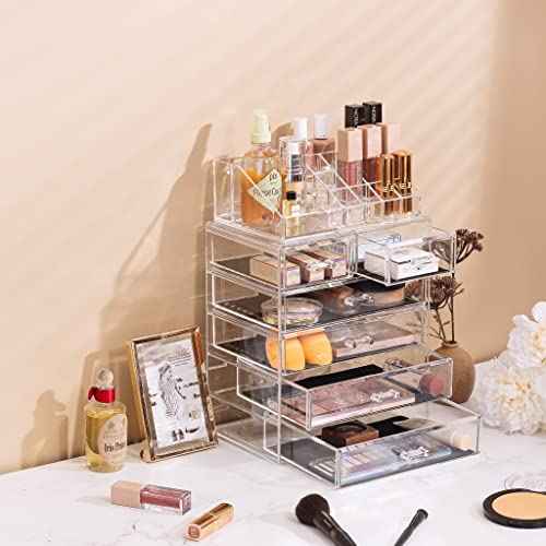 Sorbus Acrylic Makeup Organizer Set, 6-Drawer Vanity & Countertop Cosmetic Storage with Small & Wide Compartments, Clear Makeup Storage for Brushes, Lipsticks, Jewelry ? Holiday Gift for Women & Teens