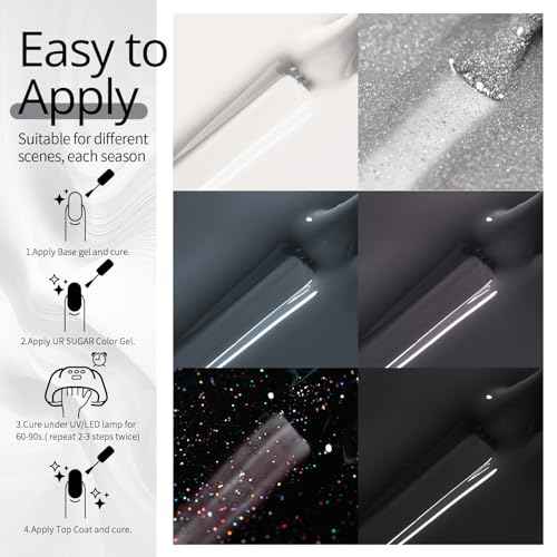 UR SUGAR Black White Gel Nail Polish Set, 6 Colors Black White Grey Gel Polish Black Glitter Sliver Glitter Nail Polish Set for All Seasons Soak Off Gel Nail Manicure Gifts Set for Women