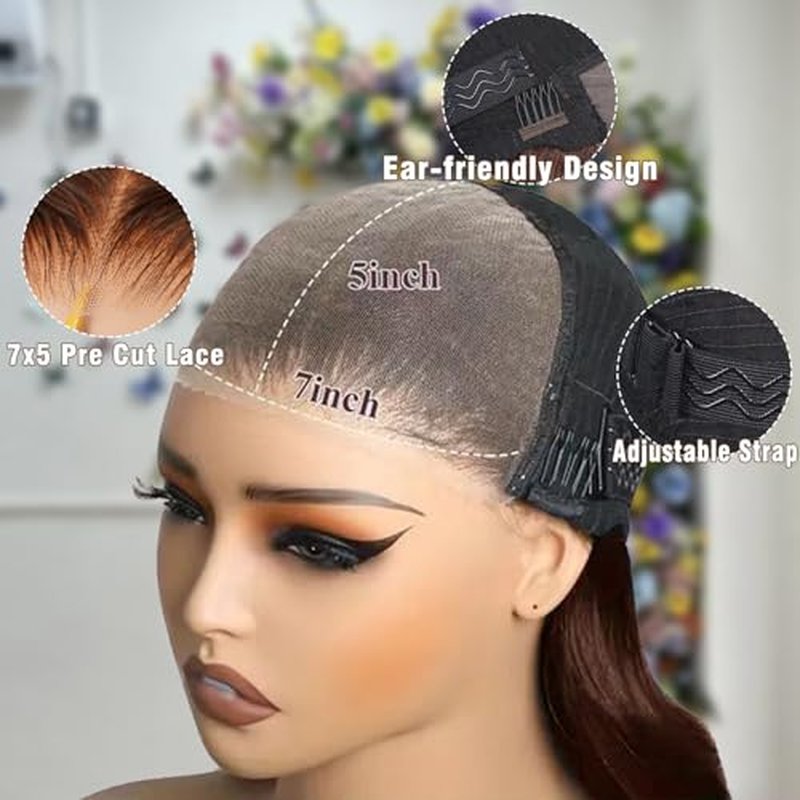 Brown Glueless Wigs Human Hair Pre Plucked Pre Cut 7x5 Chocolate Brown Lace Front Wig 200% Density Wear and Go Brown Wigs Human Hair 26 Inch for Women