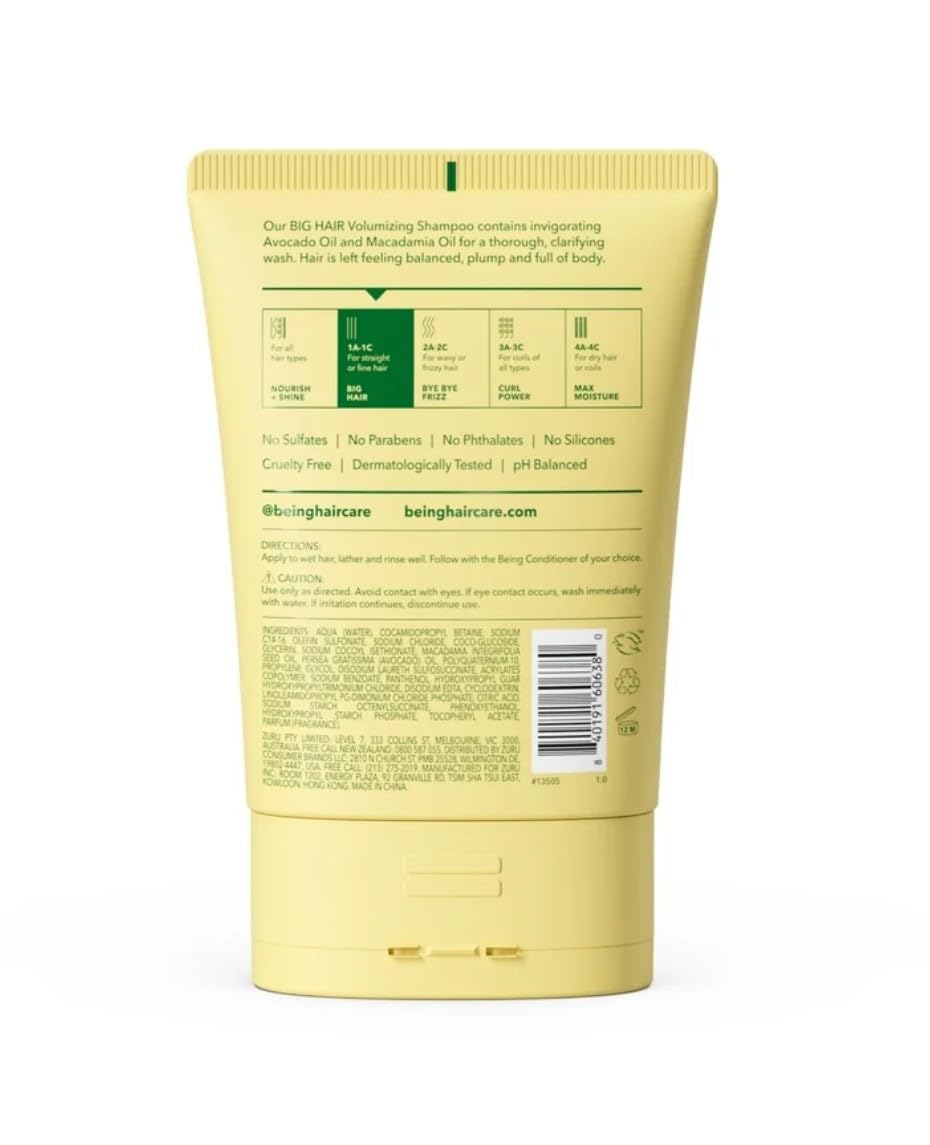 Be~ing BIG HAIR Volumizing Shampoo,for Straight & Fine Hair,Avocado & Macadamia Oil -12 fl oz