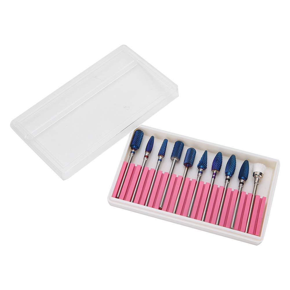 Nail Drill Bit Set, 10pcs Tungsten Steel Nail Drill Bit 3/32 inch Grinding Head Cuticle Drill Bit for Nails Manicure Set Professional Polishing Machine Tool for Pedicure