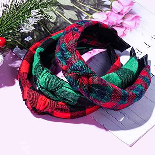SUMERSHA 6pcs Christmas Knotted Headbands Buffalo Plaid Headband Wide Top Knot Hair Bands Non-slip Turban Head Bands Fashion Women Girls Hair Accessories for Birthdays Christmas Parties