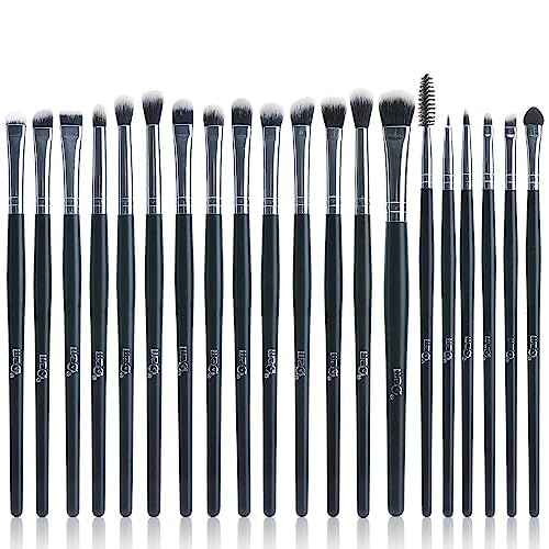 MSQ Eye Makeup Brushes 20pcs Eyeshadow Makeup Brushes Set with Soft Synthetic Hairs & Real Longer Wood Handle for Eyeshadow, Eyelash,Eyebrow, Eyeliner, Blending, Conclear(Black)