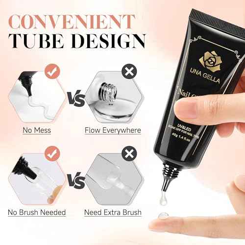 UNA GELLA Gel Nail Glue, Solid Nails Gl ue Gel 40ml Lamp Curing Needed Soak Off G LUE Strong Nail G LUE G el for Acrylic Fake Nails Tips Extension Press On Nails for Gelly Tips