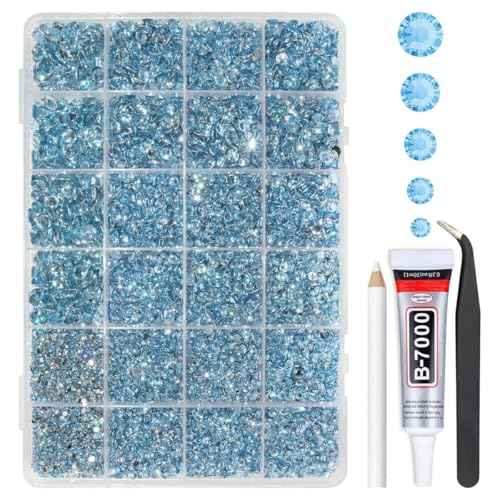 Light Blue Resin Rhinestones for Bedazzling Crafting 2mm 3mm 4mm 5mm 6mm Sky Blue Flatback Stones Diamonds Crystals Gems Charms for Nails Face Eyes Makeup Tumbler Bottles Crafts Clothes Shoes