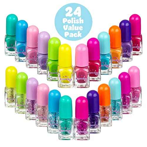 24pc Scented Nail Polish Value Pack - Shiny & Glitter Shades, Non-Toxic Water-Based Manicure & Pedicure Kit for Girls, Gift Set