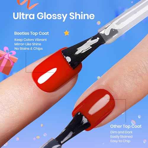 Beetles 2Pcs No Wipe Gel Top Coat and Base Coat Set, High Gloss Clear Long Lasting Base and Top Coat, Soak Off Nail Art DIY at Home