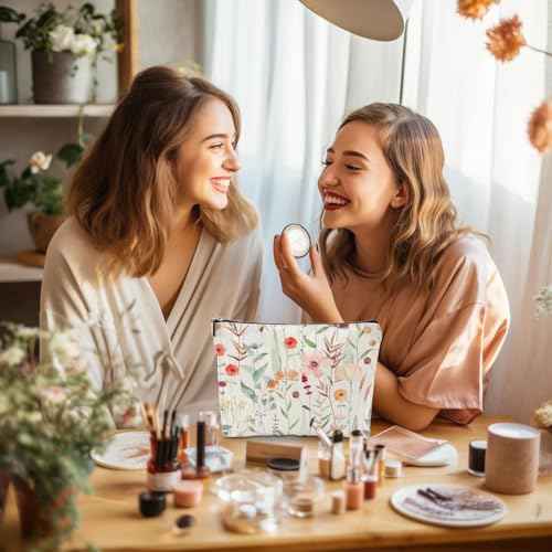 4 Pcs Watercolor Wildflower Makeup Bag, Botanical Cosmetic Bag Plant Lover Friendship Gifts for Women Sister Bestie Mom Friend Thanksgiving Christmas Birthday Gifts Travel Toiletry Bag Accessories