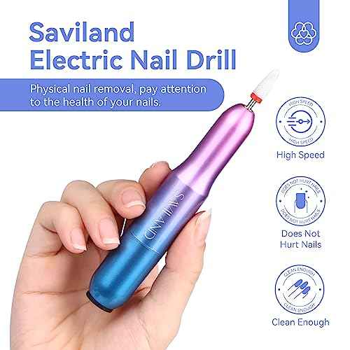 SAVILAND Portable Electric Nail Drill - 20000 RPM USB Electric Nail File with 7 Nail Drill Bits & 51 Sanding Bands for Nail Prep Acrylic Nails Dip Nails Gel Nails Home Salon Use