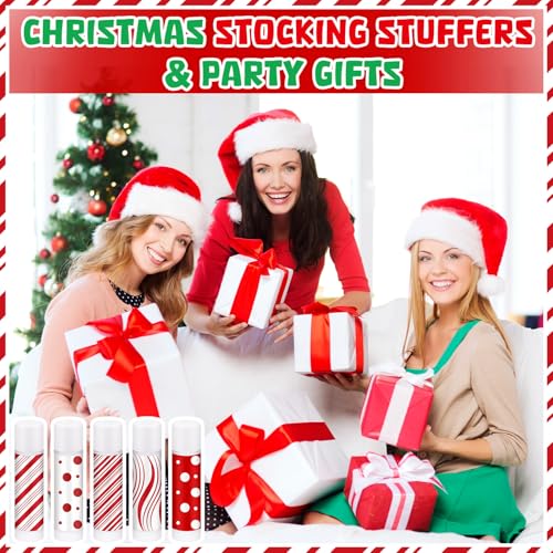 25 Pcs Christmas Candy Flavor Lip Balms Bulk Holiday Peppermint Candy Flavor Lip Balms Christmas Party Gifts Stocking Stuffers Bulk Thank You Gifts for Employee Staff Coworkers Teacher