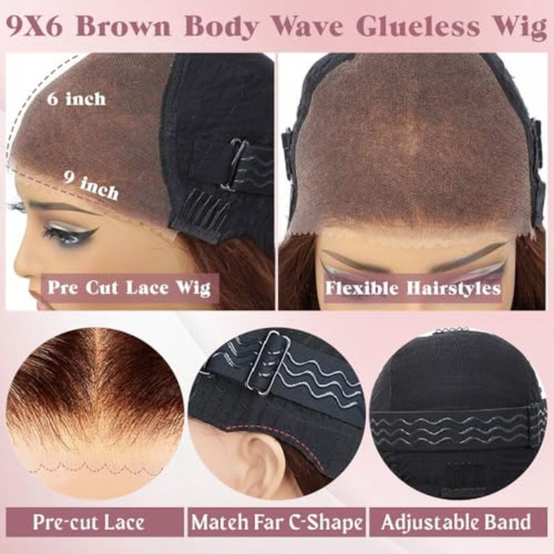 22 Inch Chocolate Brown Lace Front Wig Human Hair 9x6 Brown Glueless Wigs Human Hair Pre Plucked Pre Cut 220 Density Wear and Go Glueless Wig with Baby Hair Brown Body Wave Wig for Women