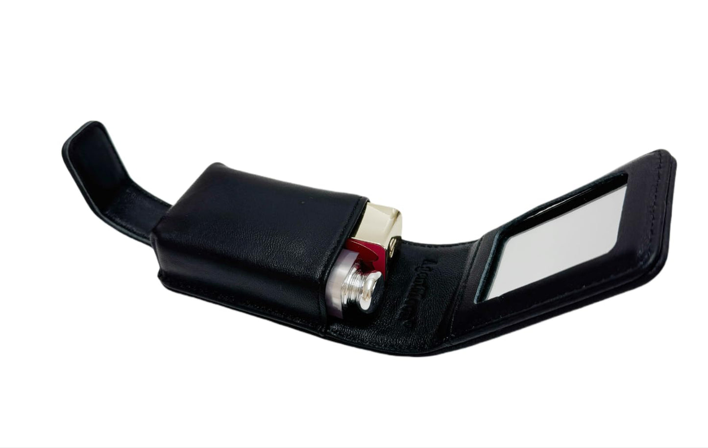 AgentMoon Portable Lipstick Pouch with a Mirror,Genuine Leather Magnetic Snap.Black Rhombus
