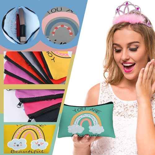 Hillban 10 Pcs Christmas Makeup Bags Gifts for Women Bulk Xmas Cosmetic Bags Inspirational Christian Bible Verse Cosmetic Pouch Christmas Religious Church Travel Canvas Pouch(Rainbow,Colorful)