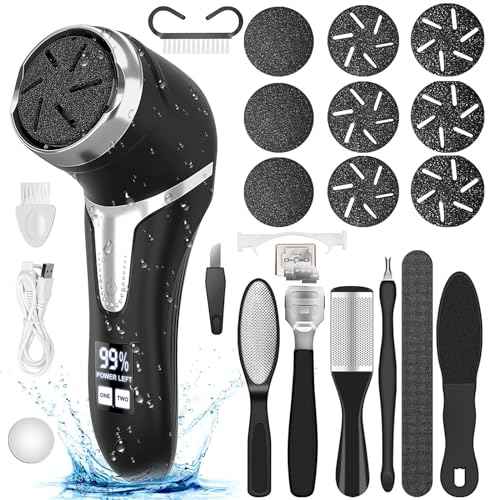 Electric Callus Remover for Feet (with Dander Vacuum), Portable Pedicure Kit Foot File Callus Remover, Rechargeable Waterproof Foot File for Foot Care Deadskin Remover with 9Head&LCD Display