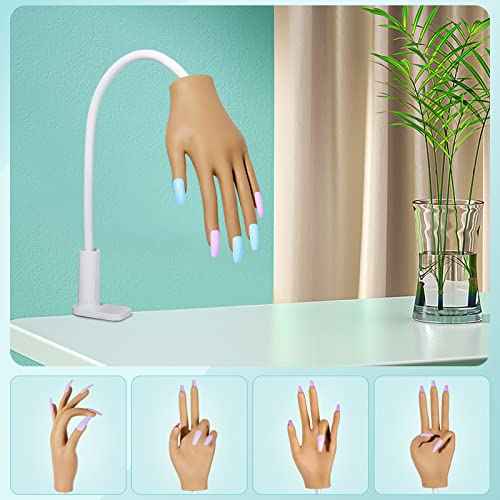 Practice Hand for Acrylic Nails, Nail Tips Never Fall Off Nail Practice Hands, Fingers Never Break Fake Hand for Nail Practice, Fexible Nail Hand Practice Mannequin Hand with 200 Pcs Nail Tips