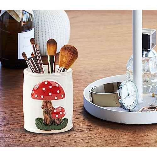 Mushroom Makeup Brush Holder Ceramic Makeup Brush Organizer White Make Up Brush Holder Organizer