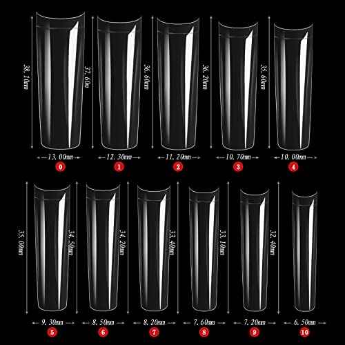 550 PCs XXL Tarpered Square Nail Tips,SITELENABY Ultra-thin Half Cover Clear Square Nail Tips False Artificial Nails Tips 11 Sizes with Box (Tapered Square French Tips)
