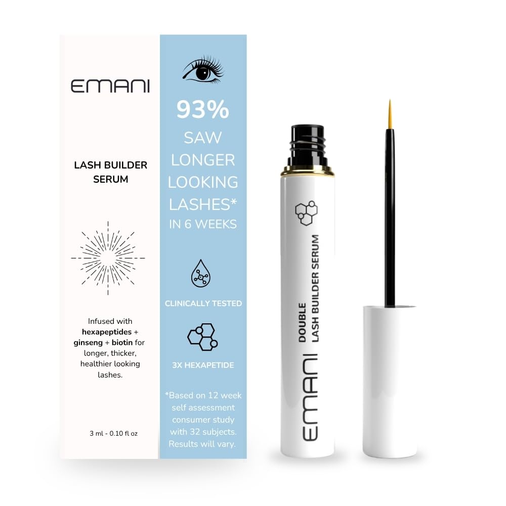EMANI Eyelash Growth Serum by Emani - Clinically Tested for Longer, Thicker, Fuller Lashes in 6–8 Weeks - Hexapeptide, Biotin & Ginseng Formula, Safe for Extensions, 0.10 Fl. Oz.