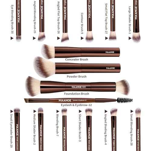 MAANGE Makeup Brushes 16 Pcs Premium Synthetic Makeup Brush Set Foundation Brush for Liquid Powder Concealer Precision Eyeshadows Blending (Coffee)