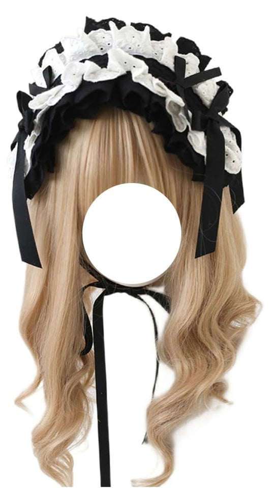 TTYAO REII Lolita Accessories Gothic Lolita Headband Hair Accessories Bow Maid Headdress for Cosplay Party (Black and White)