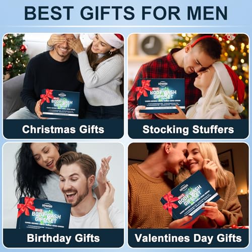 Gifts for Men,5Pcs Mens Body Wash Gift Set, Cleanses, Hydrates, Nourishes & Soothes Skin,Mens Christmas Gift Stocking Stuffers Secret Santa Gifts for Men Him Dad Boyfriend Husband Valentines Birthday