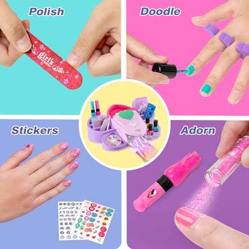 G.C Kids Nail Polish Set for Girls Toy 6-12 Years Old, Nail Art Kit Storage Desk with Nail Dryer&Hand Massage Spa Kit, Kid Manicure Salon Studio Stuff Christmas Birthday Gift Girl Ages 7 8 9 10 11 12