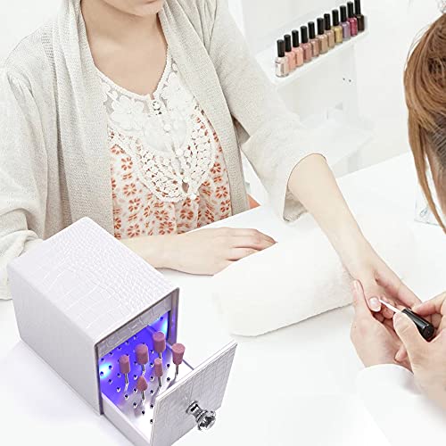 Yokilly Nail Drill Bit Holder,Blue UV Light Box for Grinding Heads Dustproof Stand Displayer Acrylic 48 Holes Nail Salon Organizers Manicure Tools with USB Charging(Not Inlcude Drill Bits)