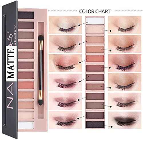 All in One Makeup Kit For Girls 12 Colors Naked Eyeshadow Palette, Nude Foundation Face Primer, Makeup Brush, Makeup Sponge, Eyebrow Soap Kit Brows Gel, Winged Eyeliner Stamp Makeup Set (SetA)