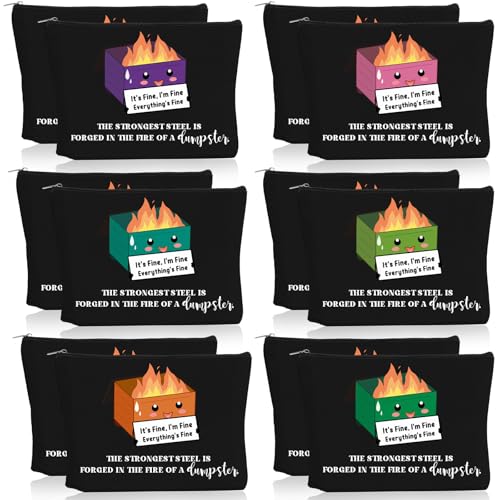 Reginary 12 Pcs Dumpster Fire Makeup Bags Funny Gifts Employee Appreciation Cosmetic Bag Gifts for Christmas Coworker Staff Team