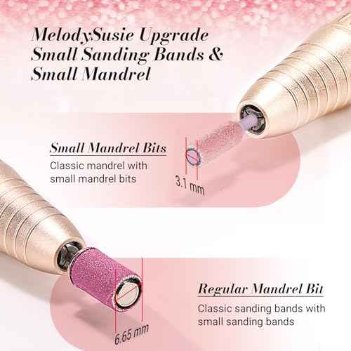 MelodySusie 50 Pcs Nail Drill Bits Small Sanding Bands with 3.1mm Mandrel Bit, 180 Fine Grit Nail File for Acrylic Nails Gel Manicures and Pedicure, Pink