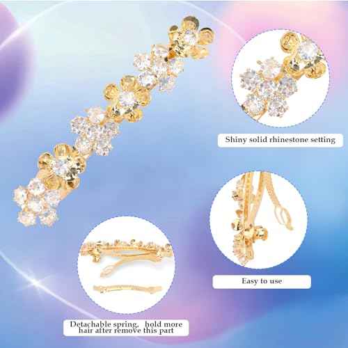 Gold Barrettes for Women Rhinestone Fancy Hair Clips Crystal Flower Hair Clips Barrettes for Women Thin Thick Short Hair Gold Bridal Hair Accessories for Wedding