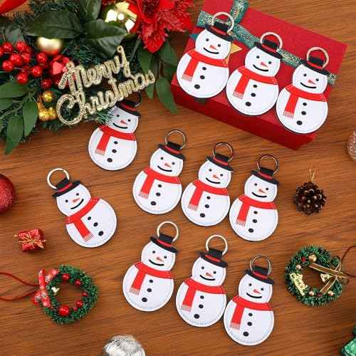 24 Pcs Christmas Lipstick Holder Keychain Lip Balm Holder Bulk Lipstick Neoprene Portable Sleeve for Christmas Party Favors Gifts Women Nurses Teachers Employees Friends(Snowman)
