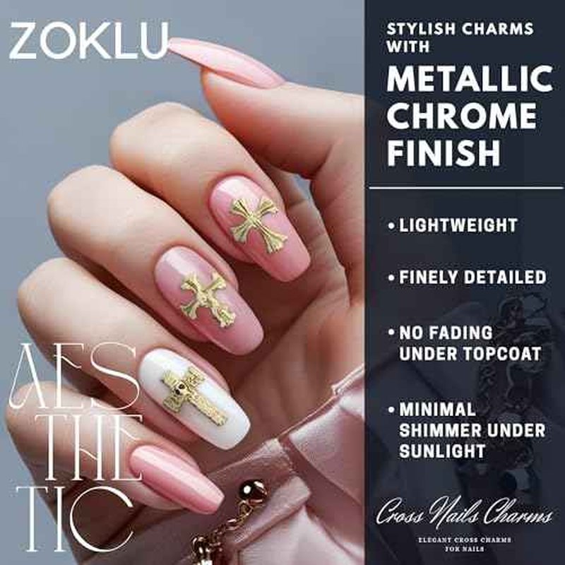 Gold Cross Nail Charms ? 100 Pcs Set Gold Nail Charms and Gems in Acrylic & Metal Alloy, Durable 3D Cross Shapes for Trendy & Artistic Designs ? Easy-to-Apply Accessories for Eye-Catching Manicures
