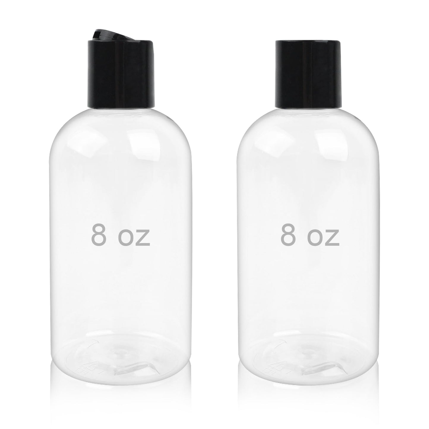 Neendohome 20 Pack 8 oz Empty Plastic Bottles with Black Disc Caps Reusable Clear Leak-Proof Travel Squeeze Containers for Shampoo Conditioner Toiletries Liquid Soap