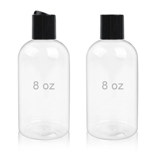 Neendohome 20 Pack 8 oz Empty Plastic Bottles with Black Disc Caps Reusable Clear Leak-Proof Travel Squeeze Containers for Shampoo Conditioner Toiletries Liquid Soap
