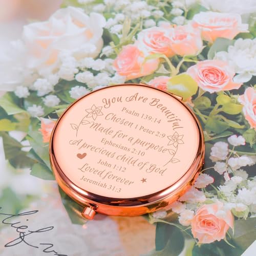 Christian Gifts for Teen Girls Women Baptism Gifts for Teen Girls College Religious Bible Verse Inspirational Christmas Confirmation Gifts for Daughter Friend Girlfriend Compact Mirror Makeup Mirror