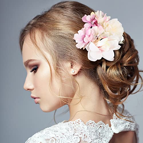BBTO 21 Pcs Flower Hair Clip Rose Hair Clips Barrettes for Women Flower Accessories Boho Bride Claw Clip Hairpin Brooch Pin Headpiece for Wedding(Pink, White)