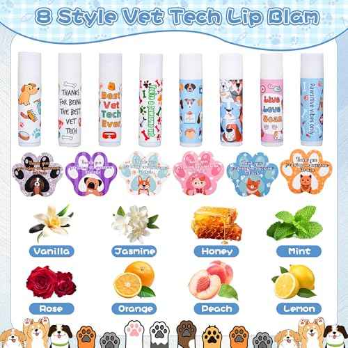 24 Pcs Vet Tech Gift Veterinary Appreciation Gifts Include Lip Balm Thank You Tag Organza Bag Veterinarian Week Gift for Veterinary Technologist Nurse Suitable Birthday Christmas Thanksgiving Gifts