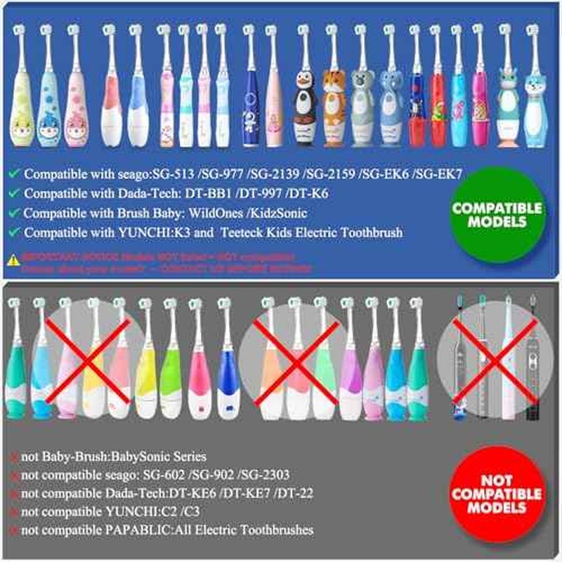 Teeteck 5 Pack Kids Toothbrush Replacement Heads Compatible with SEAGO SG513/SG977/SGEK6, DadaTech DT-K6/DT-BB1/DT-977, Brush-Baby WildOnes(Ages 3years+/Transparent)