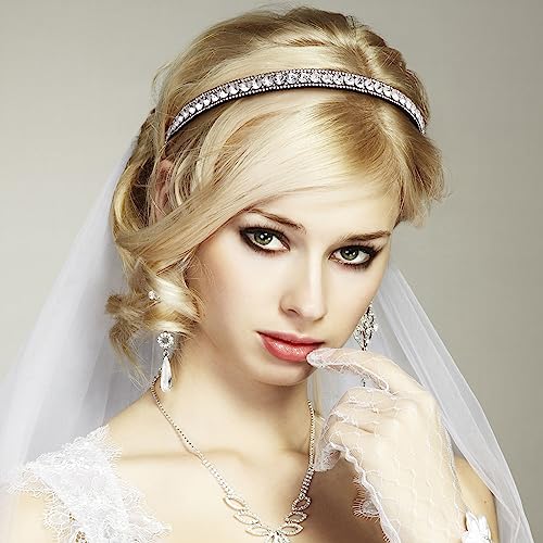 2 Pack Non-Slip Rhinestone Headbands for Women, Sparkling Crystal Hair Bands for Bridal Wedding, Bling Diamond Hair styling Clips Accessories for Girls- Black & White