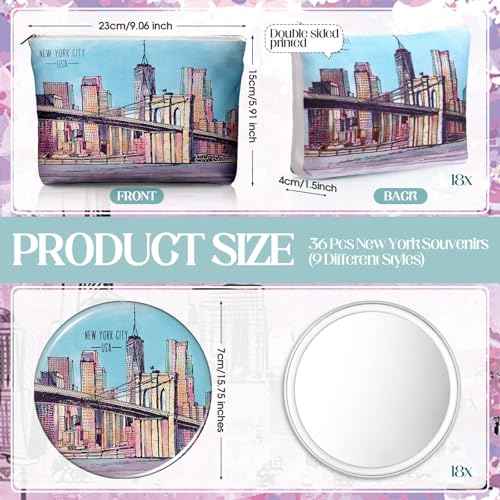 18 Set New York Souvenirs Gifts Include City Cosmetic Bag Bulk New York Makeup Bag Nyc Souvenirs from USA Makeup Mirrors for Women Traveler Birthday Party Favors Trip Journey Gifts