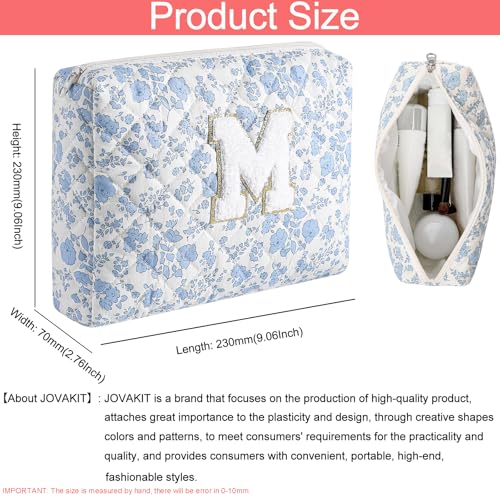 JOVAKIT Alphabet Makeup Bag Cosmetic Bag for Women, Christmas Gifts for Girls Age 6-18, Floral Flowers Coquette Travel Toiletry Zipper Make Up Pouch Organizer Trendy Stuff (2Pcs Blue Floral M)